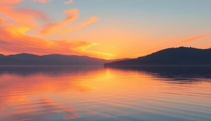 Obraz premium Isolated Impressionistic Landscape of a Vibrant Sunset Over a Calm Lake