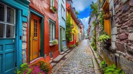 Naklejka premium Narrow Street with Colorful Buildings 