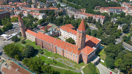 Obraz premium Aerial view of the historic Piast Castle in Legnica