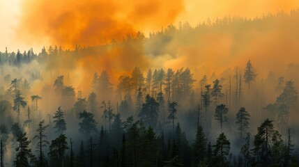 Naklejka premium Explore the impact of smoke on air quality. How does smoke from wildfires, industrial activities, or vehicle emissions affect health and the environment