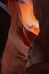Landscape of Upper Antelope Slot Canyon aglow with reflected sunlight, Arizona, USA