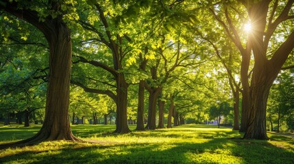 Naklejka premium Explore the role of trees in urban environments. How do trees contribute to city landscapes, improve air quality, and provide shade for communities