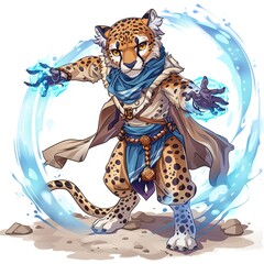 Cheetah Summoner Occupation fantasy animal cartoon isolated whitebackground