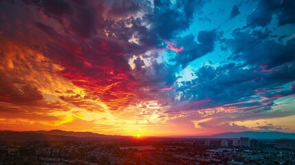 Fototapeta premium Explore the science behind the blue sky. Why does the sky appear blue during the day, and what causes the shift to red or orange during sunset