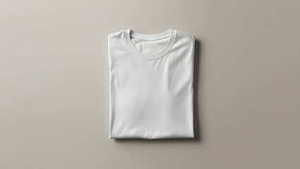 Fototapeta premium White folded tshirt mockup on plain background. Minimal t-shirt front design template