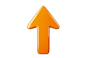 An orange upward-pointing arrow isolated on a white background. 3D Rendering. Represents direction,...