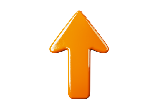 An orange upward-pointing arrow isolated on a white background. 3D Rendering. Represents direction, uptrend, or progress concept
