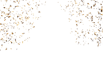 Golden confetti explosion isolated on a clean white background. Perfect for party, celebration, and birthday layouts. 3D Rendering