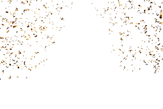 Golden confetti explosion isolated on a clean white background. Perfect for party, celebration, and birthday layouts. 3D Rendering