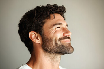 Fototapeta premium A close up of a man's face with her eyes closed