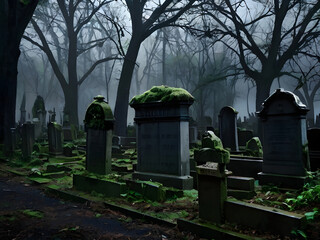 Fototapeta premium old stone church,old cemetery in autumn,church in the forest,cemetery in autumn,graveyard in the night