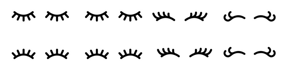 Eyelashes and lips vector icons, pretty girl's face, closed eyes and heart lips