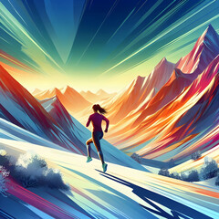 Fototapeta premium Woman motivation running to the top of the mountain