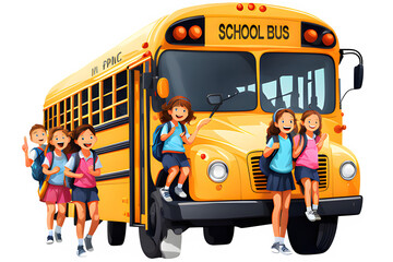 Yellow school bus on a Transparent background.
