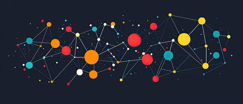 Graph theory nodes flat design front view geometric theme cartoon drawing vivid