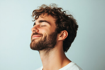 Obraz premium A close up of a man's face with her eyes closed