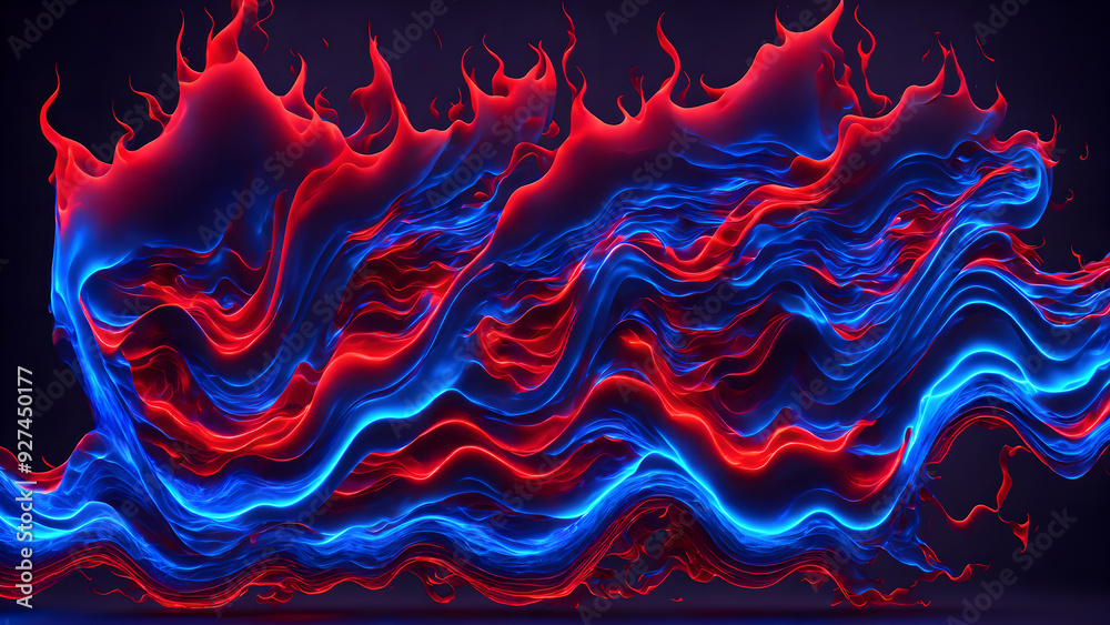 Wall mural electric blue and neon red flames background 3d wallpaper