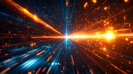 Naklejka premium Abstract Blue & Orange Light Streaks, Futuristic Background