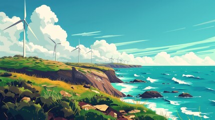 Fototapeta premium Wind turbines on the coast