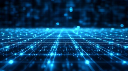 Abstract Blue Technology Background with Grid and Lights