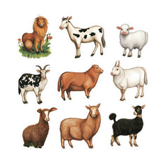 Fototapeta premium Individual farm animal stickers, icons, vectors, illustrations, books, cartoons, and stories. Transparent background. 
