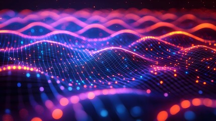 Abstract Digital Wave Pattern with Neon Lights