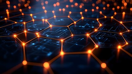 Obraz premium Abstract Hexagon Network with Glowing Orange Lights