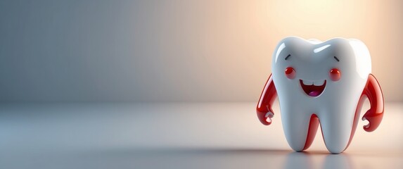 A Happy Cartoon Tooth with Red Arms