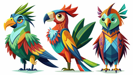 Colorful Geometric Parrots Vector Illustration - Tropical Bird Art Design , Vibrant Polygonal Parrots - Abstract Tropical Bird Vector Art