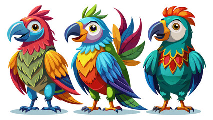 Colorful Geometric Parrots Vector Illustration - Tropical Bird Art Design , Vibrant Polygonal Parrots - Abstract Tropical Bird Vector Art