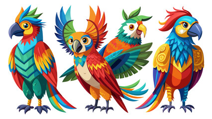 Colorful Geometric Parrots Vector Illustration - Tropical Bird Art Design , Vibrant Polygonal Parrots - Abstract Tropical Bird Vector Art