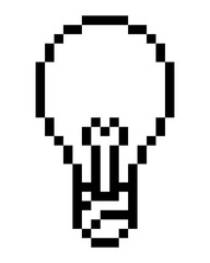 pixel art light bulb game 8 bit lamp icon logo. black and white sticker pixel art.