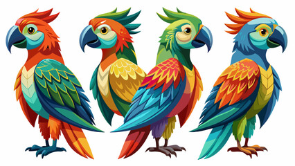 Colorful Geometric Parrots Vector Illustration - Tropical Bird Art Design , Vibrant Polygonal Parrots - Abstract Tropical Bird Vector Art