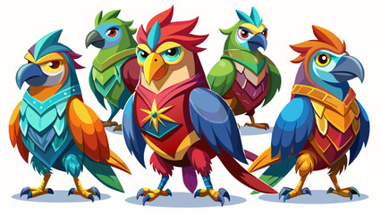 Colorful Geometric Parrots Vector Illustration - Tropical Bird Art Design , Vibrant Polygonal Parrots - Abstract Tropical Bird Vector Art