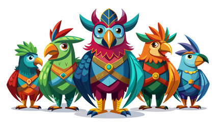 Colorful Geometric Parrots Vector Illustration - Tropical Bird Art Design , Vibrant Polygonal Parrots - Abstract Tropical Bird Vector Art