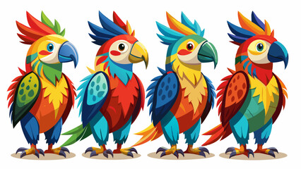 Colorful Geometric Parrots Vector Illustration - Tropical Bird Art Design , Vibrant Polygonal Parrots - Abstract Tropical Bird Vector Art