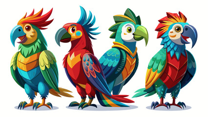 Colorful Geometric Parrots Vector Illustration - Tropical Bird Art Design , Vibrant Polygonal Parrots - Abstract Tropical Bird Vector Art