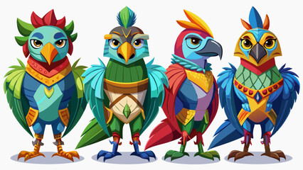 Colorful Geometric Parrots Vector Illustration - Tropical Bird Art Design , Vibrant Polygonal Parrots - Abstract Tropical Bird Vector Art