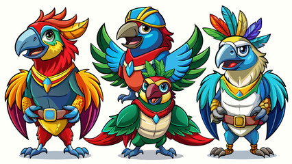 Colorful Geometric Parrots Vector Illustration - Tropical Bird Art Design , Vibrant Polygonal Parrots - Abstract Tropical Bird Vector Art
