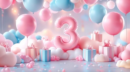 Baby colours 1st, 2nd and 3rd birthday party cards