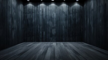 Obraz premium This space boasts wooden walls and flooring, illuminated by subtle ceiling lights that create an inviting atmosphere for various activities