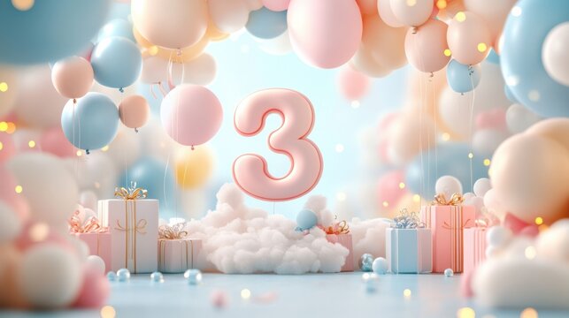 Baby colours 1st, 2nd and 3rd birthday party cards