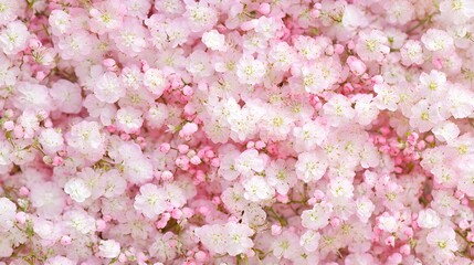 Obraz premium Beautiful flower background of pink gypsophila flowers. Flat lay, top view. Floral pattern