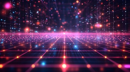Fototapeta premium Abstract Technology Background - Neon Grid and Lights