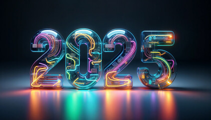 カレンダー。2025年を想像しながら、数字が輝くSFとファンタジーの世界に思いを馳せる。ネオン管で作られた数字がカラフルな彩りと高い彩度で発光し、未来の明るい希望にワクワクが止まらない。機械やロボットを中心に、回路や電子を駆使したデザインを造形で表現。プロダクトとしてのオブジェがインテリアに新たな価値をもたらす。