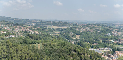 tall highway viaduct in Hilly green suburbs of Narni, Italy