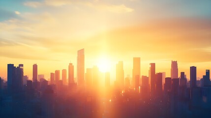 Fototapeta premium City Skyline Sunrise Golden Hour Urban Landscape