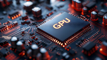 Close-up of a modern GPU on a circuit board, showcasing intricate details of technology and engineering advancements.