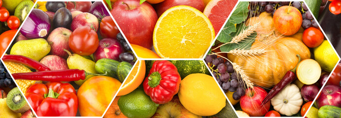 Healthy vegetables and fruit food - collage.
