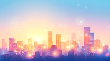 Fototapeta premium City Skyline Sunset Colors Bokeh Lights Abstract Background